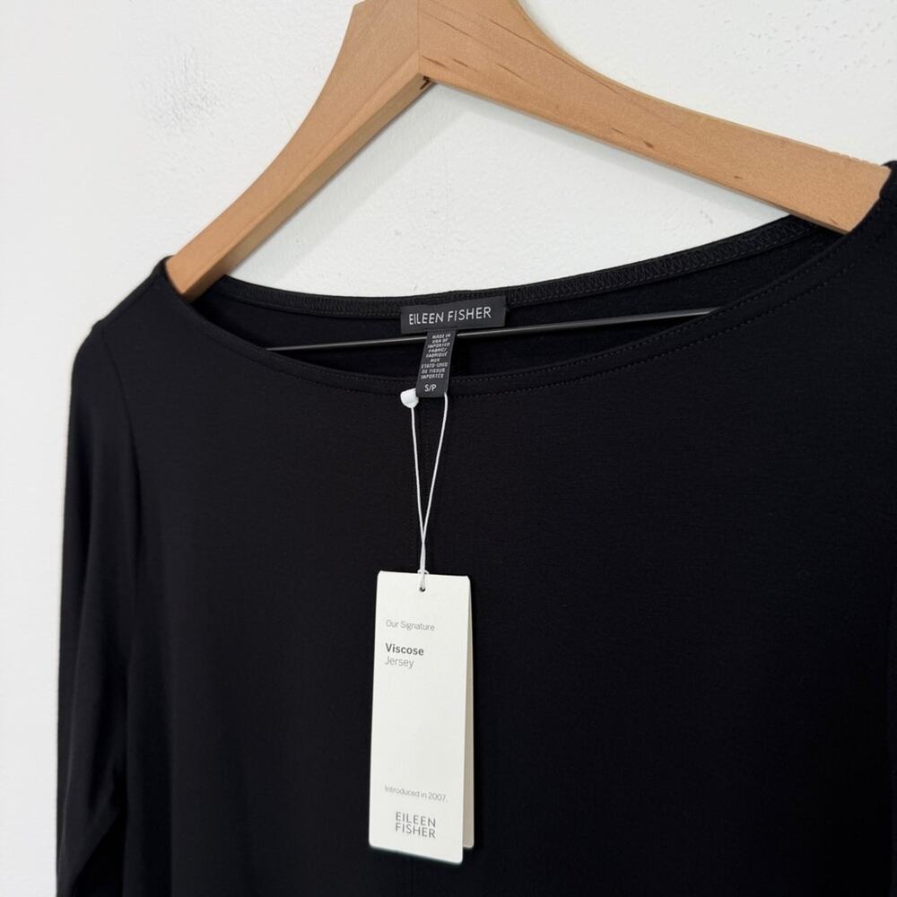 Eileen Fisher Bateau Neck Long Tunic Black Side Slits NWT Size Small - Picture 5 of 8